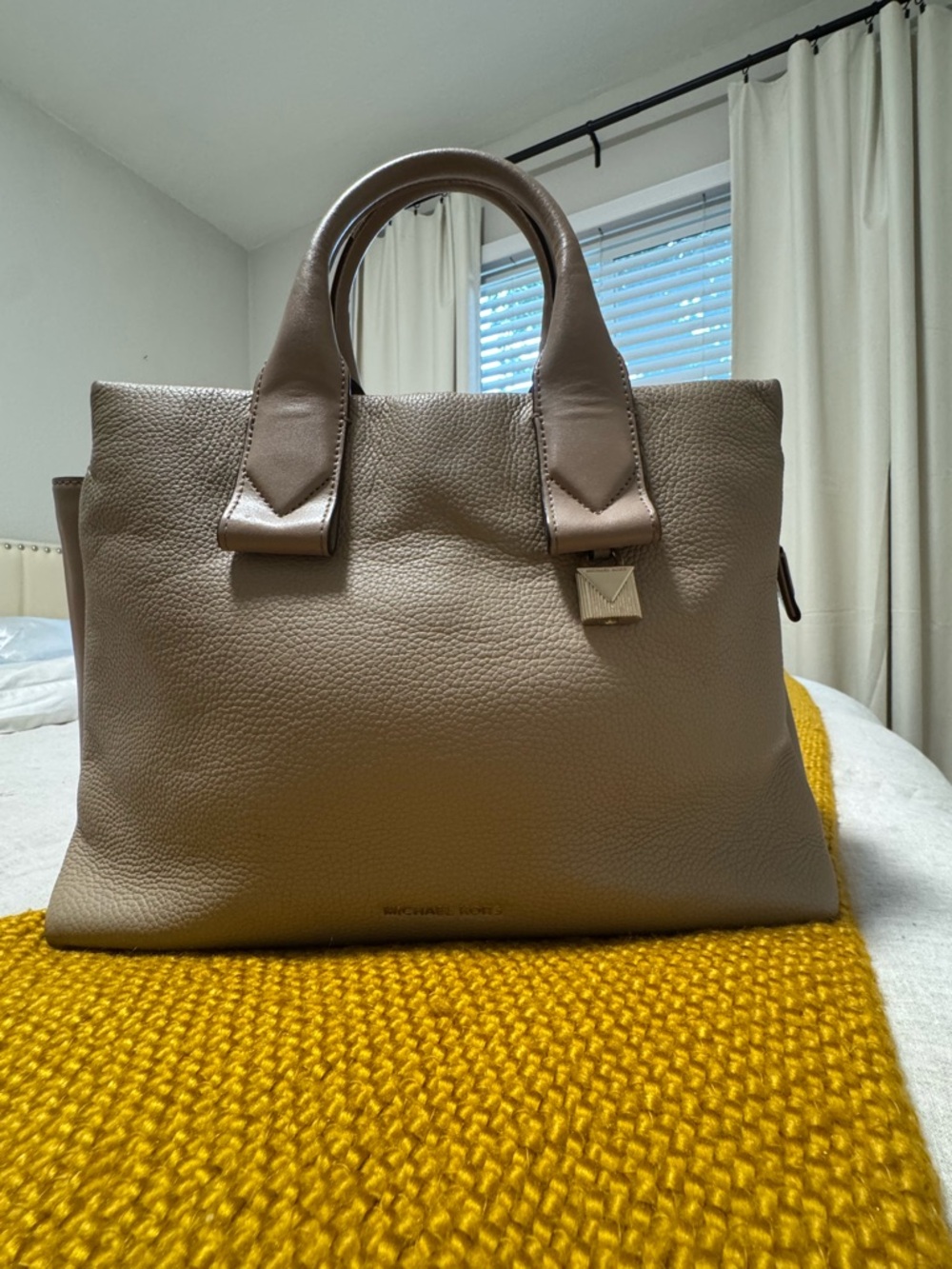 MICHAEL Michael Kors Taupe Pebbled Leather Top-Handle Tote